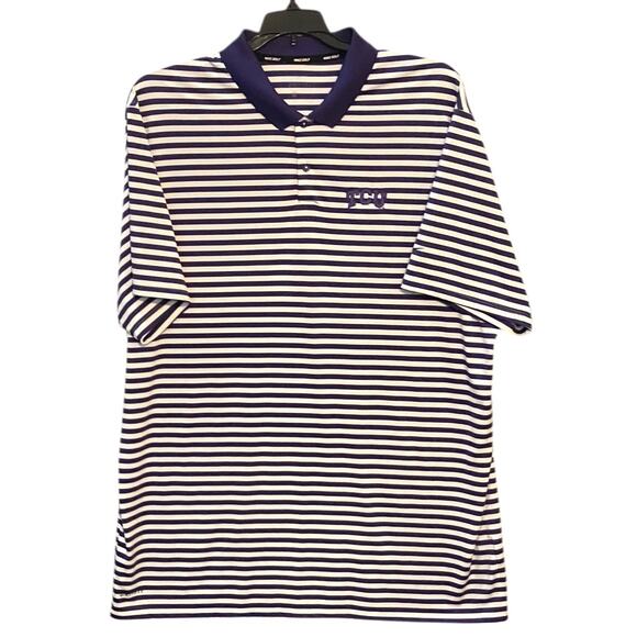 Nike Golf Dri Fit Men's Embroidered TCU Horned Frogs Purple Stripe Polo Top XXL - Picture 1 of 7